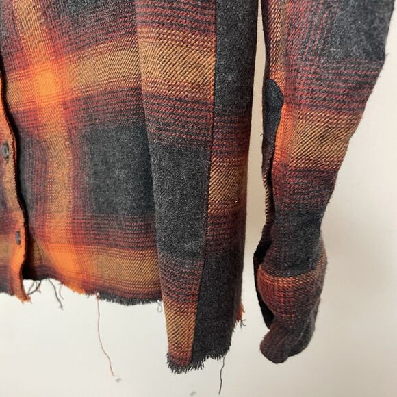 Old Navy Taylor Swift Evermore Boyfriend Shirt XS *Cropped* Orange Black Plaid O - Picture 8 of 11